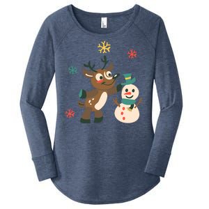 Cute Winter Reindeer Snowman Best Friends Women's Perfect Tri Tunic Long Sleeve Shirt