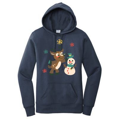 Cute Winter Reindeer Snowman Best Friends Women's Pullover Hoodie