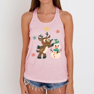 Cute Winter Reindeer Snowman Best Friends Women's Knotted Racerback Tank