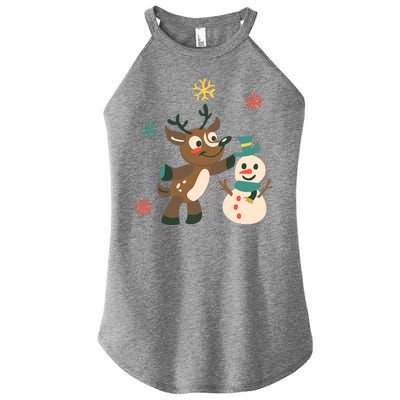 Cute Winter Reindeer Snowman Best Friends Women's Perfect Tri Rocker Tank