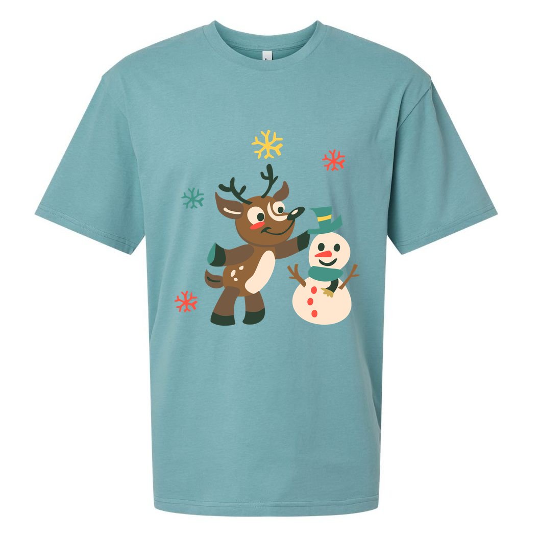 Cute Winter Reindeer Snowman Best Friends Sueded Cloud Jersey T-Shirt