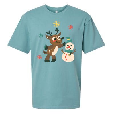 Cute Winter Reindeer Snowman Best Friends Sueded Cloud Jersey T-Shirt