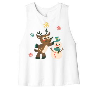 Cute Winter Reindeer Snowman Best Friends Women's Racerback Cropped Tank