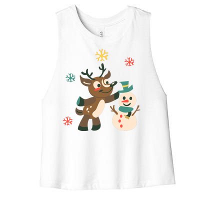 Cute Winter Reindeer Snowman Best Friends Women's Racerback Cropped Tank