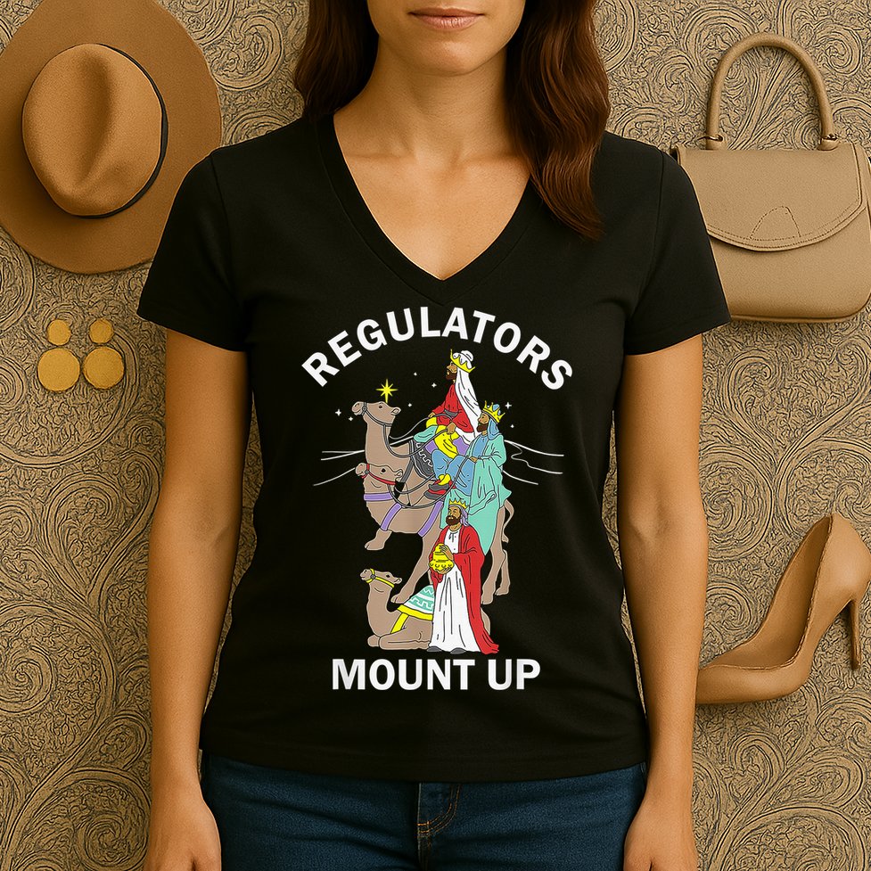 Christian Wise Regulators Mount Up Christmas Women's V-Neck T-Shirt