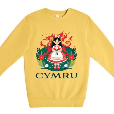 Cymru Wales Red Welsh Dragon Gift Premium Crewneck Sweatshirt