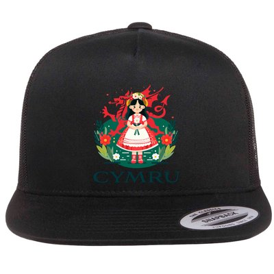 Cymru Wales Red Welsh Dragon Gift Flat Bill Trucker Hat