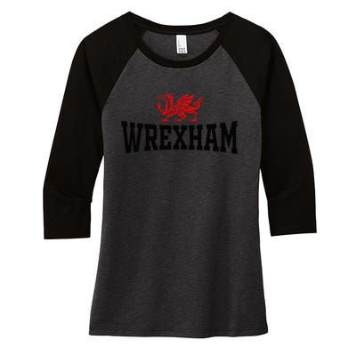 City Wales Red Dragon Wrecsam Cymru County Of Wales Women's Tri-Blend 3/4-Sleeve Raglan Shirt