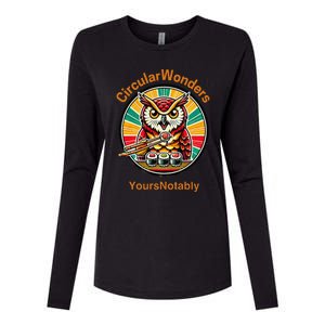 Circular Wonders Retro Owl Sushi And Chopsticks Womens Cotton Relaxed Long Sleeve T-Shirt