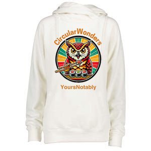 Circular Wonders Retro Owl Sushi And Chopsticks Womens Funnel Neck Pullover Hood