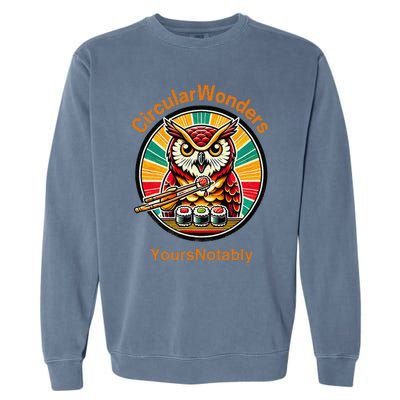 Circular Wonders Retro Owl Sushi And Chopsticks Garment-Dyed Sweatshirt