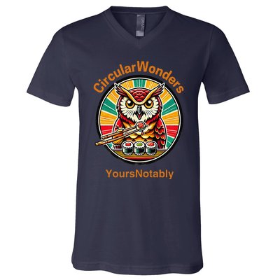 Circular Wonders Retro Owl Sushi And Chopsticks V-Neck T-Shirt