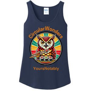 Circular Wonders Retro Owl Sushi And Chopsticks Ladies Essential Tank