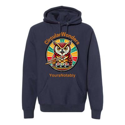 Circular Wonders Retro Owl Sushi And Chopsticks Premium Hoodie