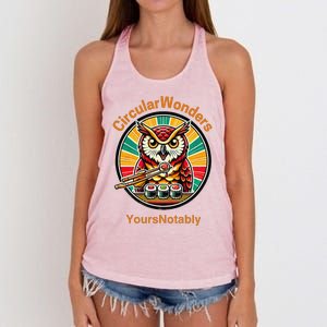 Circular Wonders Retro Owl Sushi And Chopsticks Women's Knotted Racerback Tank