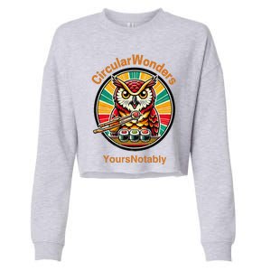 Circular Wonders Retro Owl Sushi And Chopsticks Cropped Pullover Crew