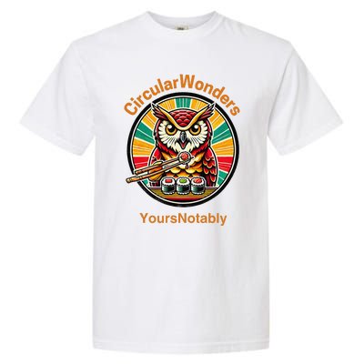 Circular Wonders Retro Owl Sushi And Chopsticks Garment-Dyed Heavyweight T-Shirt