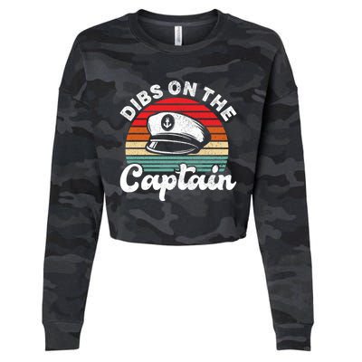 Captain Wife Retro Dibs On The Captain Captain Funny Gift Cropped Pullover Crew