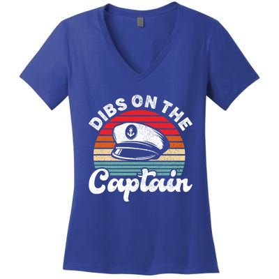 Captain Wife Retro Dibs On The Captain Captain Funny Gift Women's V-Neck T-Shirt