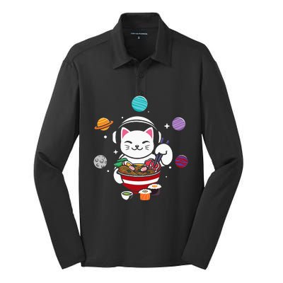 Cat with Ra in Space Anime Neko Astronaut Silk Touch Performance Long Sleeve Polo