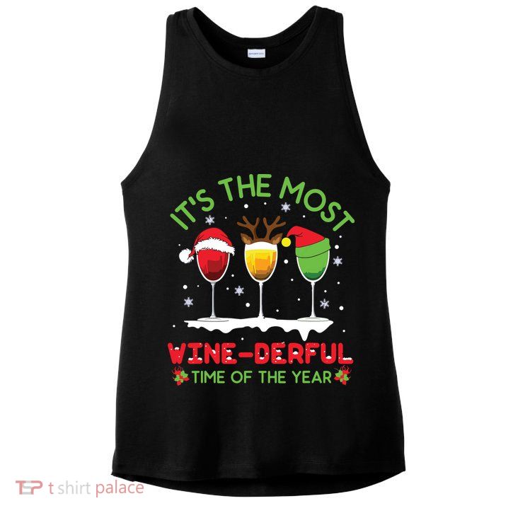 Christmas Wine Shirts Xmas Alcohol Pajama PJ Tops Ladies PosiCharge Tri-Blend Wicking Tank