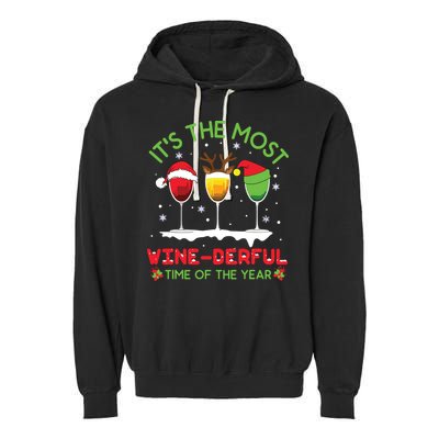 Christmas Wine Shirts Xmas Alcohol Pajama PJ Tops Garment-Dyed Fleece Hoodie