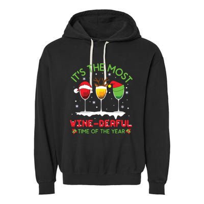 Christmas Wine Shirts Xmas Alcohol Pajama PJ Tops Garment-Dyed Fleece Hoodie