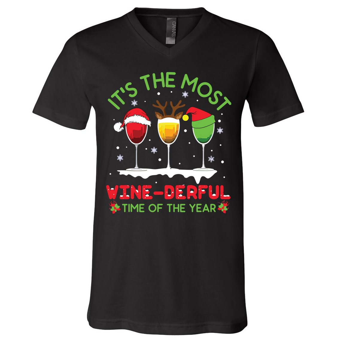 Christmas Wine Shirts Xmas Alcohol Pajama PJ Tops V-Neck T-Shirt