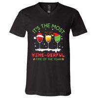 Christmas Wine Shirts Xmas Alcohol Pajama PJ Tops V-Neck T-Shirt