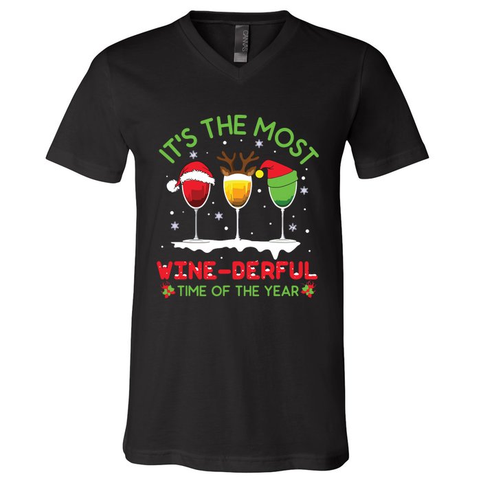 Christmas Wine Shirts Xmas Alcohol Pajama PJ Tops V-Neck T-Shirt