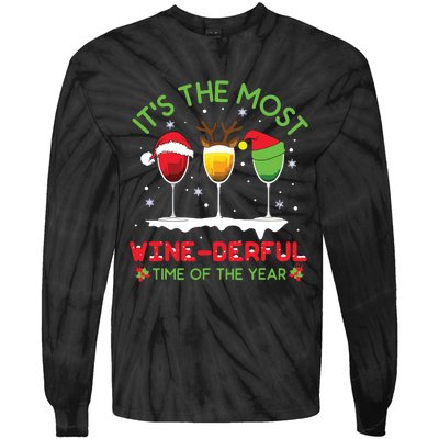 Christmas Wine Shirts Xmas Alcohol Pajama PJ Tops Tie-Dye Long Sleeve Shirt