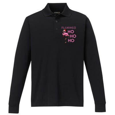 Christmas Winter Season Holiday Flamingo Ho Ho Xmas Performance Long Sleeve Polo