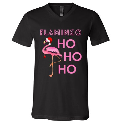 Christmas Winter Season Holiday Flamingo Ho Ho Xmas V-Neck T-Shirt