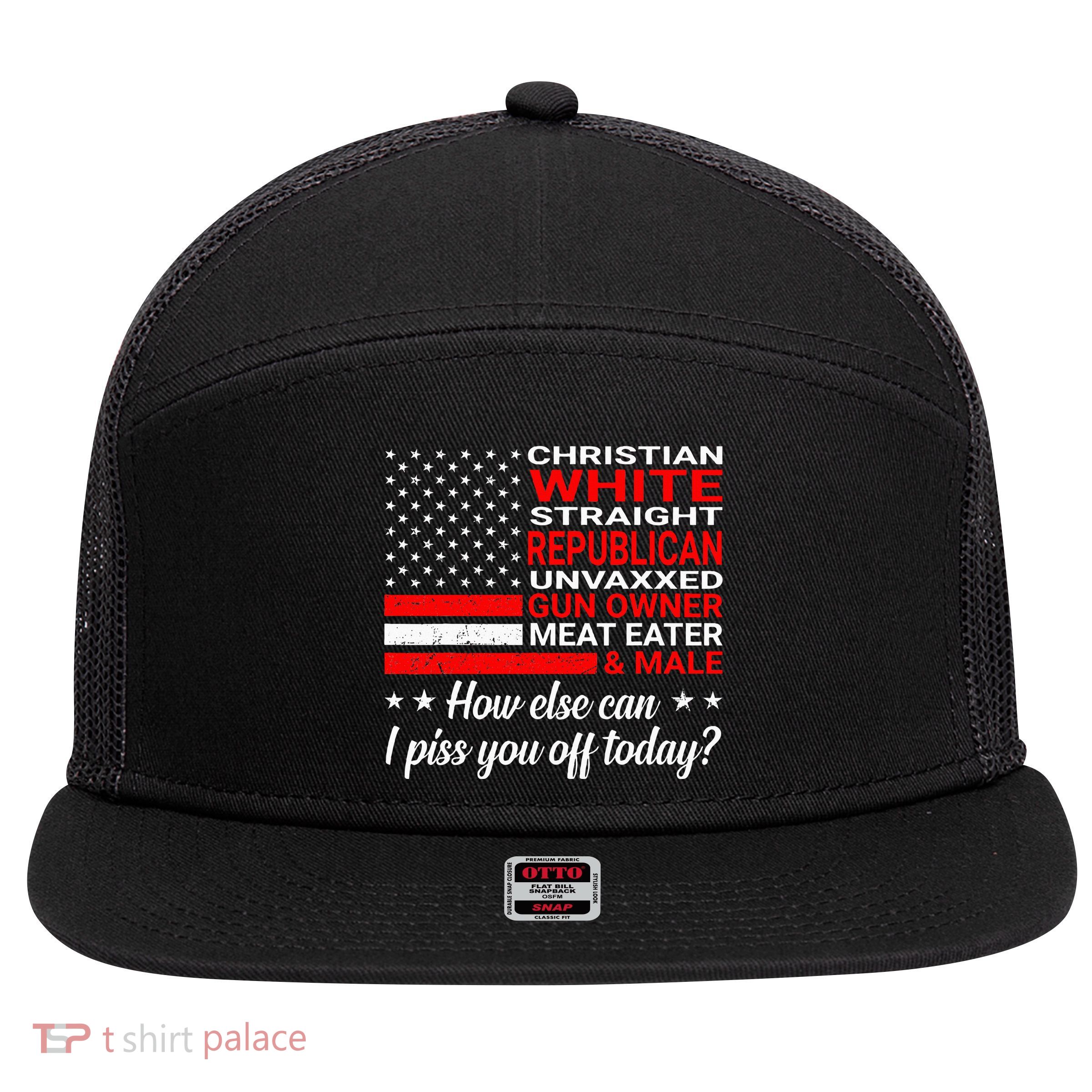 Christian White Straight Republican Unvaxxed Gun Owner 7 Panel Mesh Trucker Snapback Hat