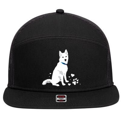 Cute White Siberian Husky Sweet White Snow Dog 7 Panel Mesh Trucker Snapback Hat