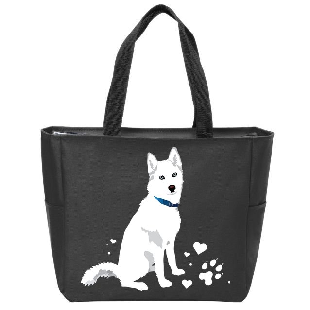 Cute White Siberian Husky Sweet White Snow Dog Zip Tote Bag
