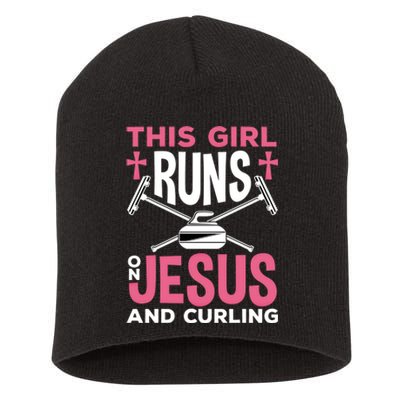 Curling Winter Sport Jesus And Curling Meaningful Gift Short Acrylic Beanie