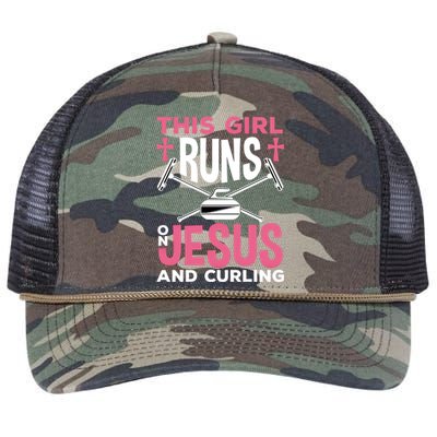 Curling Winter Sport Jesus And Curling Meaningful Gift Retro Rope Trucker Hat Cap