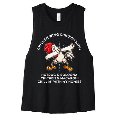 Chicken Wing Song Lyric Hot Dog Bologna Macaroni Women's Racerback Cropped Tank