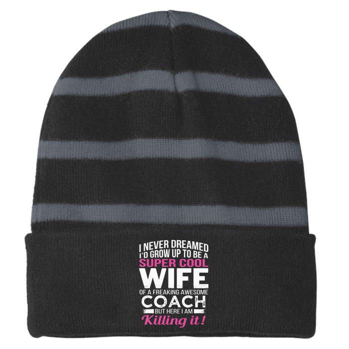 Coachs Wife Shirts Funny Gift For Wife Of Coach Striped Beanie with Solid Band