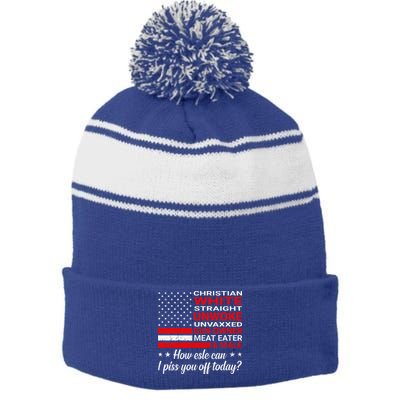 Christian White Straight Unwoke Unvaxxed Gun Owner Stripe Pom Pom Beanie