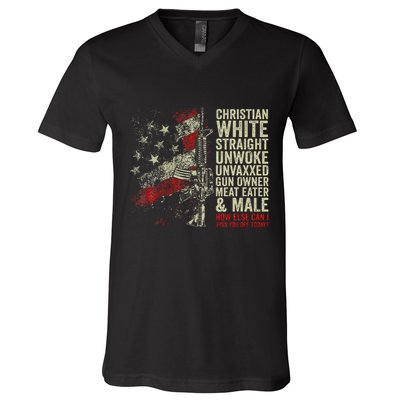 Christian White Straight Unwoke Unvaxxed Gun Owner V-Neck T-Shirt
