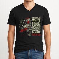 Christian White Straight Unwoke Unvaxxed Gun Owner V-Neck T-Shirt