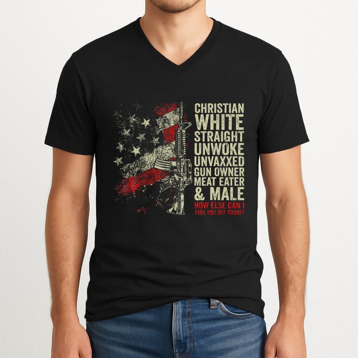 Christian White Straight Unwoke Unvaxxed Gun Owner V-Neck T-Shirt