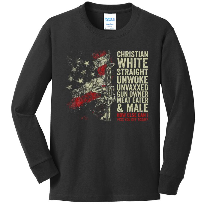 Christian White Straight Unwoke Unvaxxed Gun Owner Kids Long Sleeve Shirt