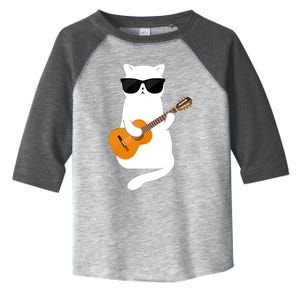 Cat Wearing Sunglasses Playing Guitar Guitarist Toddler Fine Jersey T-Shirt