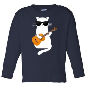 Cat Wearing Sunglasses Playing Guitar Guitarist Toddler Long Sleeve Shirt