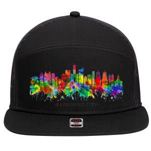 City Watercolor Skyline Home State Souvenir Kaohsiung Taiwan Meaningful Gift 7 Panel Mesh Trucker Snapback Hat