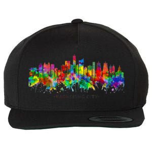 City Watercolor Skyline Home State Souvenir Kaohsiung Taiwan Meaningful Gift Wool Snapback Cap