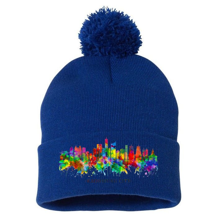 City Watercolor Skyline Home State Souvenir Kaohsiung Taiwan Meaningful Gift Pom Pom 12in Knit Beanie